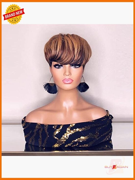Pixie Cut Human Hair Bob Wig Layered Full Machine Made with Bangs